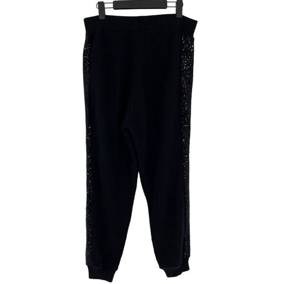 INC‎ International Concepts Sequined Knit Jogger Pants Women XL Deep Black NWT - Picture 4 of 7